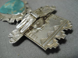 Amazing Vintage Native American Navajo Kachina Royston Turquoise Sterling Silver Pin Pendant-Nativo Arts