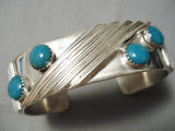 Incredible Vintage Native American Navajo Domed Turquoise Sterling Silver Oblique Bracelet-Nativo Arts