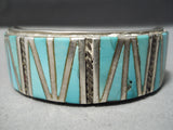 Museum Vintage Native American Navajo Long Angle Turquoise Sterling Silver Bracelet Old-Nativo Arts