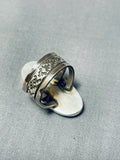 Tsosie Family Native American Navajo Signed Kingman Turquoise Huge Oval Sterling Silver Ring-Nativo Arts