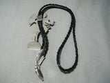 One Of The Biggest Best Vintage Native American Zuni Turquoise Sterling Silver Bolo Tie-Nativo Arts