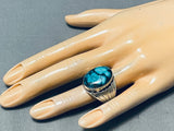 Very Rare Mine Turquoise Vintage Native American Navajo Blue Warrior Sterling Silver Ring-Nativo Arts