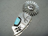 Fantastic Signed Native American Navajo Turquoise Sterling Silver Pin/ Pendant-Nativo Arts