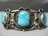 Superlative Vintage Native American Navajo Blue Diamond Turquoise Sterling Silver Bracelet Old-Nativo Arts