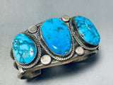 Stunning Vintage Native American Navajo 3 Kingman Turquoise Sterling Silver Huge Bracelet-Nativo Arts