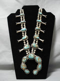 Amazing Vintage Native American Navajo Royston Turquoise Sterling Silver Squash Blossom Necklace-Nativo Arts