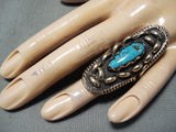 Tremendous Vintage Native American Navajo Kingman Turquoise Sterling Silver Ring Old-Nativo Arts