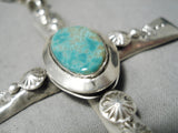 Exquisite Native American Navajo Royston Turquoise Sterling Silver Cross Necklace-Nativo Arts