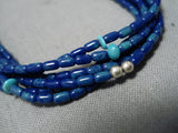 Marvelous Vintage Native American Navajo Choker Lapis Turquoise Sterling Silver Necklace Old-Nativo Arts