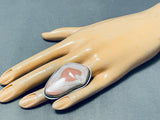 Native American Tom Willeto Pink Conch Shell Sterling Silver Ring-Nativo Arts