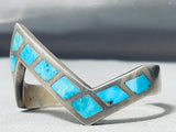 Dazzling Vintage Native American Navajo Turquoise Inlay Sterling Silver Zig Zag Bracelet-Nativo Arts