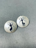 Fascinating Vintage Signed Native American Navajo Sterling Silver Cermonial Dancer Earrings-Nativo Arts