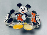 Native American Mind Boggling Workmanship Zuni Mickey Mouse Coral Sterling Silver Bracelet-Nativo Arts