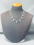 Signed Vintage Native American Navajo Green Turquoise Shell Sterling Silver Necklace-Nativo Arts