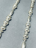 Hand Tooled Vintage Native American Navajo Sterling Silver Hogan Torpedo Bead Necklace-Nativo Arts