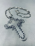 Massive Cross Vintage Native American Navajo Turquoise Sterling Silver Cross Necklace-Nativo Arts