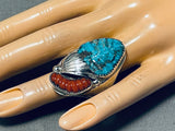 Magnificent Native American Zuni Turquoise Sterling Silver Ring Signed-Nativo Arts