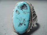 Marvelous Vintage Native American Navajo Blue Diamond Turquoise Sterling Silver Ring Old-Nativo Arts