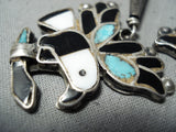 Native American Museum Flying Eagle Vintage Zuni Turquoise Inlay Sterling Silver Bolo Tie-Nativo Arts