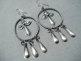 Cross Catcher Native American Navajo Lasso Repoussed Sterling Silver Earrings-Nativo Arts