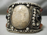 Native American Huge Tribal Vintage Sterling Silver Amber Tan Stone Bracelet-Nativo Arts