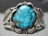 Vivid Blue Vintage Native American Navajo Sterling Silver Leaf Bracelet Old-Nativo Arts