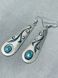 Fabulous Vintage Native American Navajo 2 Hopi Turquoise Sterling Silver Teardrop Earrings-Nativo Arts