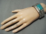 Heavy Vintage Native American Navajo Squared Turquoise Sterling Silver Bracelet-Nativo Arts