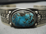 Detailed!! Native American Navajo Bisbee Turquoise Chavez Sterling Silver Tamp Bracelet-Nativo Arts