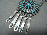 Native American Stunning Vintage Zuni Turquoise Needlepoint Sterling Silver Necklace Old-Nativo Arts