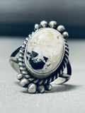 Rare Vintage Native American Navajo White Buffalo Turquoise Sterling Silver Ring-Nativo Arts