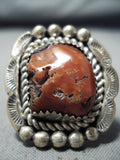 Signed Tso Family Chunk Coraltremendous Native American Navajo Coral Sterling Silver Ring-Nativo Arts