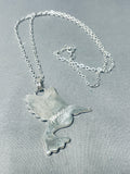Rare Signed Native American Zuni Inlay Jet Turquoise Coral Hummingbird Sterling Silver Necklace-Nativo Arts