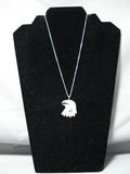 Custom Vintage Native American Acoma Old Kingman Turquoise Sterling Silver Eagle Neckalce Old-Nativo Arts