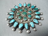 Marvelous Vintage Native American Navajo Cerrillos, Kingman Turquoise Sterling Silver Pin Old-Nativo Arts