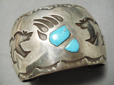 Important Vintage Native American Navajo Long Family Turquoise Sterling Silver Bracelet Old-Nativo Arts