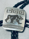 Tremendous Native American Navajo Sterling Silver Bear Bolo Signed-Nativo Arts