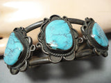 Rare Vintag Native American Navajo Blue Diamond Turquoise Sterling Silver Bracelet-Nativo Arts
