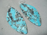 Colossal Native American Turquoise Slab Sterling Silver Earrings-Nativo Arts