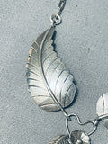 Beautiful Vintage Native American Navajo Turquoise Sterling Silver Leaf Necklace-Nativo Arts