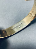 14k Gold Vintage Native American Navajo Rob Yellowhorse Inlay Turquoise Bracelet-Nativo Arts