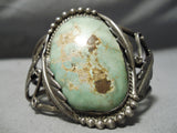 Huge Vintage Native American Navajo Carico Lake Turquoise Sterling Silver Leaf Bracelet Old-Nativo Arts