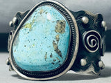 Awesome Native American Navajo Signed Pilot Mountain Turquoise Huge Sterling Silver Bracelet-Nativo Arts
