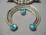 Incredible Vintage Native American Navajo Turquoise Sterling Silver Squash Blossom Necklace-Nativo Arts