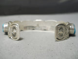 Native American Impressive Vintage Apache Morenci Turquoise Sterling Silver Bracelet Old-Nativo Arts