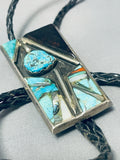 Very Unique Vintage Native American Navajo Contemporist Sterling Silver Turquoise Bolo Tie-Nativo Arts