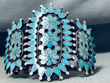 Phenomenal Vintage Native American Zuni Inlay Cluster Turquoise Sterling Silver Huge Bracelet-Nativo Arts