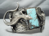 Detailed Double Lizard Sterling Silver Turquoise Bracelet Cuff-Nativo Arts