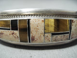Impressive Zuni Native American Inlay Tiger Eye Jet Sterling Silver Bracelet-Nativo Arts