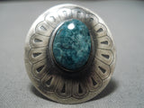 Amazing Vintage Navajo Round Hat Sterling Silver Native American Turquoise Ring-Nativo Arts